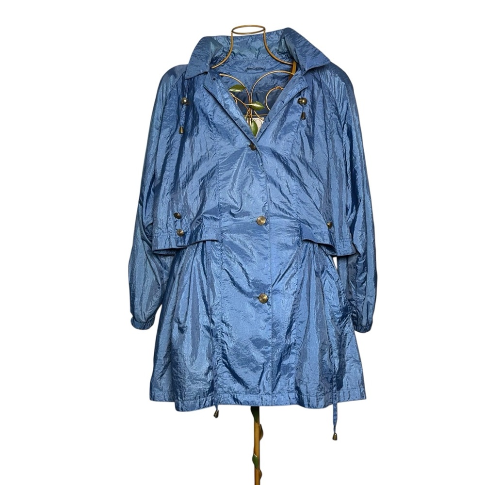 CBO New York Vintage Metallic Blue Hooded Rain Jacket - Women’s Size 2X